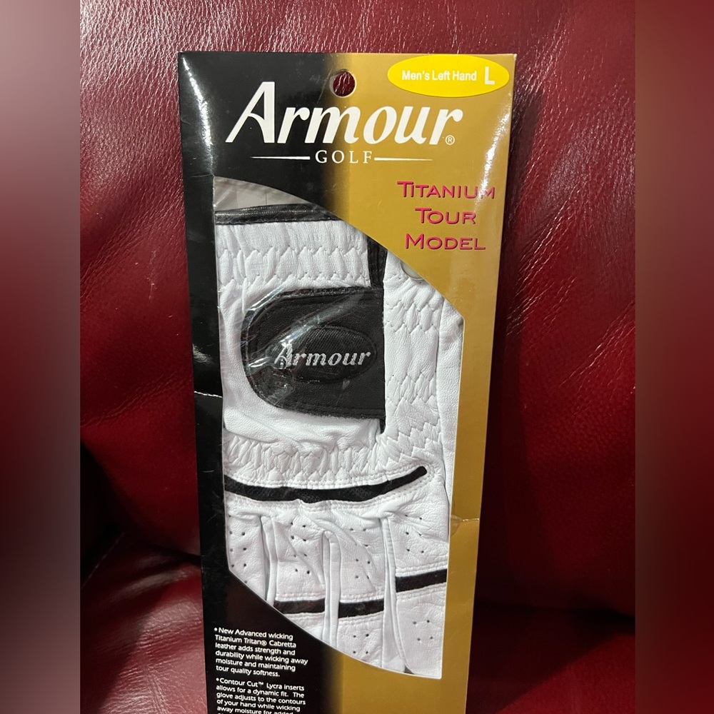🆕 Armour Titanium Tour Model Cabretta White Leather Left-hand Golf Glove size L
